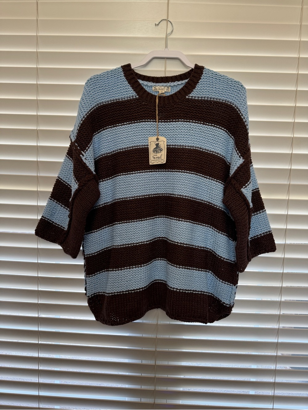 easel Cute Oversized Striped Crewneck Sweater - Light Blue & Brown